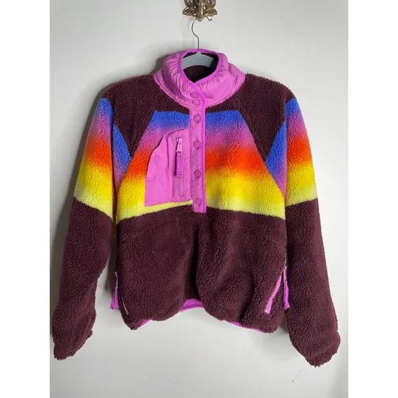 New Free People Hit the Slopes Printed Jacket Fleece Espresso Combo XS X Small - Picture 6 of 9
